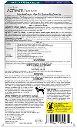 TevraPet Activate II Flea and Tick Prevention for Dogs | 4 Count | Extra Large Dogs 55+ lbs | Topical Drops | 4 Months Flea Treatment