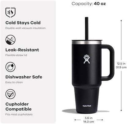 Hydro Flask 40 Oz Travel Tumbler with Handle, Lid and Straw - Insulated Stainless Steel in Black Cherry Rose Gold