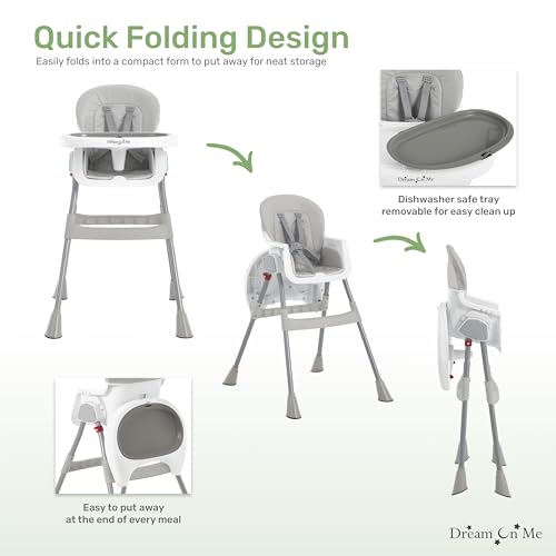 Dream On Me Portable 2-in-1 Tabletalk High Chair, Convertible Compact High Chair, Light Weight Portable Highchair, Grey