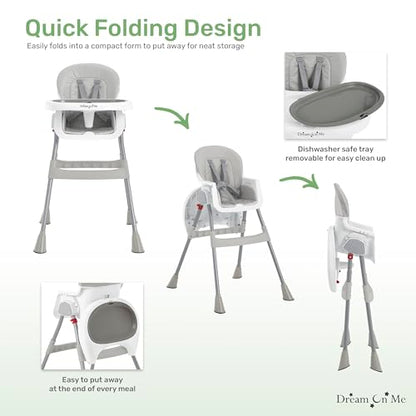 Dream On Me Portable 2-in-1 Tabletalk High Chair, Convertible Compact High Chair, Light Weight Portable Highchair, Grey
