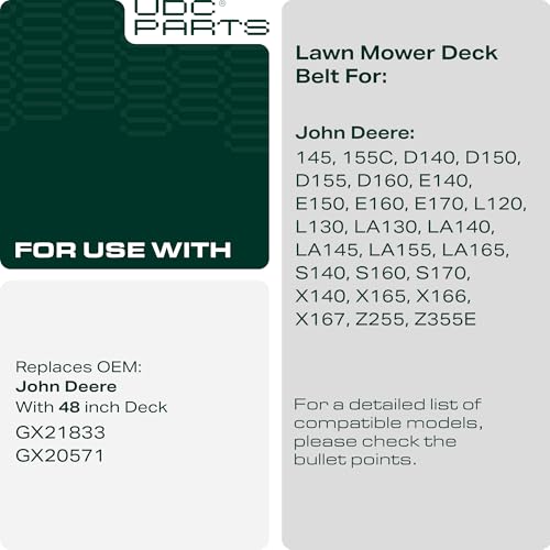UDC Parts GX21833 Mower Deck Belt for John Deere D140 L130 L120 LA145 D160 E140 LA130 E170 D155 S170 E160 S140 Z255 with 48 inch Deck Replaces OEM GX20571 / Aramid Cord