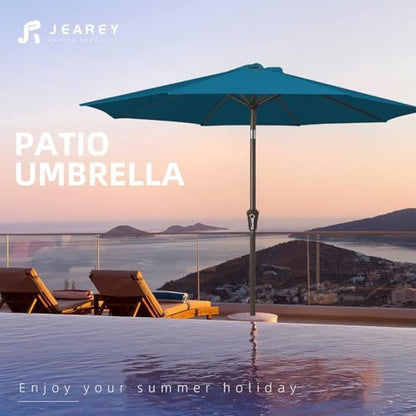 JEAREY 9FT Outdoor Patio Umbrella Outdoor Table Umbrella with Push Button Tilt and Crank, Market Umbrella 8 Sturdy Ribs UV Protection Waterproof for Garden, Deck, Backyard, Pool (Lake Blue)