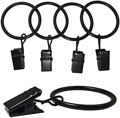 40 Pack Curtain Rings with Clips, Drapery Clips with Rings, Drapes Rings 1.26 in Interior Diameter, Fits up to 1 in Curtain Rod, Black