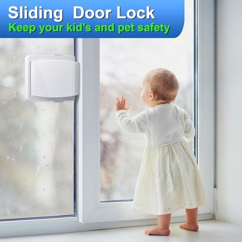 Sliding Door Lock, 4 Pack Child Safety Sliding Glass Door Lock for Sliding Glass Doors, Sliding Windows, Sliding Closet, etc. Easy to Installation Provides More Security for Your Baby and Pets