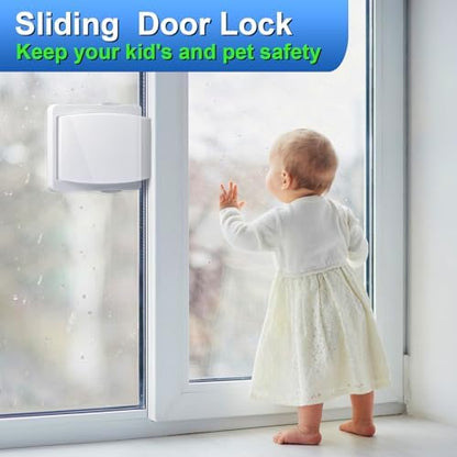 Sliding Door Lock, 4 Pack Child Safety Sliding Glass Door Lock for Sliding Glass Doors, Sliding Windows, Sliding Closet, etc. Easy to Installation Provides More Security for Your Baby and Pets