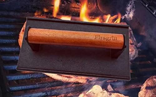 Burger Press 7.08" Round & 8.3”X4.3”Rectangle Heavy-Duty Cast Iron Smash Meat Steak With Wood Handle for Blackstone Camp chef Pitboss Weber Treager Griddle Grills (Round & Rectangle)