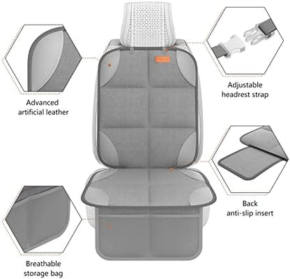 2 Pack Car Seat Protector - 600D Fabric Waterproof Carseat Protector with Thickly Padded to Protect Your Car Seats from Child Seats and Pets (Light Grey)