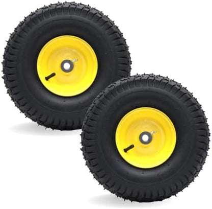 AR-PRO Exact Replacement 15" x 6.00-6" Front Tire and Wheel Assemblies Compatible with John Deere Riding Mowers 100 and D100 Series - 3" Centered Hub and 3/4" Bushings, 4Ply Pneumatic (Set of 2)