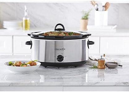Crock-Pot 7 Quart Oval Manual Slow Cooker, Stainless Steel (SCV700-S-BR), Versatile Cookware for Large Families or Entertaining