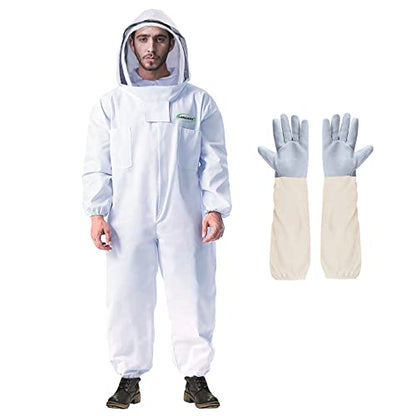 LONGADS Professional Bee Suit for Men Women, Beekeeping Suit Beekeeper Suit with Glove &Ventilated Hood, Multi-Size Bee Outfit for Backyard and Bee Keeper for Bee Keeper Catcher Christmas Costume