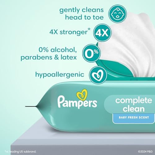 Pampers Baby Wipes, Complete Clean Baby Fresh Scented Wipe, Gently Cleans Head to Toe, 864 Total (12 Flip-Top Packs)