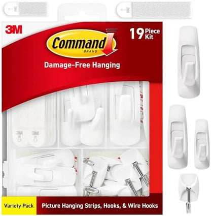 Command Variety Pack, Including 10 Pairs of Picture Hanging Strips, 6 Wire Hooks and 8 Utility Hooks for Hanging, Organization and Storage, Damage-Free Hanging Up to 19 Items, 1 Kit