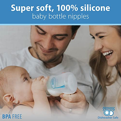 Dr. Brown's Natural Flow Preemie Flow Wide-Neck Baby Bottle Silicone Nipple, Slowest Flow, 0m+, 100% Silicone Bottle Nipple, 6 Pack