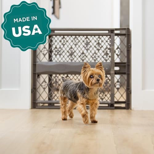 MYPET North States Paws Portable Pet Gate: 26-40" Wide. Pressure Mount. No Tools Needed. Made in USA. Dog Gate 23" Tall, Expandable, Durable Dog Gates for Doorways, Fieldstone Gray