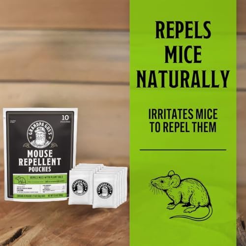 Grandpa Gus's Extra-Strength Mouse Repellent Pouches, Cinnamon/Peppermint Oils Repel Mice from Nesting & Freshen Air in Car/RV/Boat/Garage/Shed/Cabin, 1.75 oz (Pack of 10)