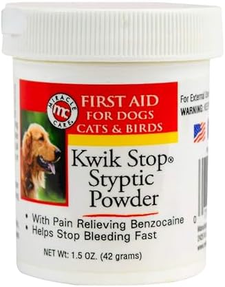 Miracle Care Kwik Stop Styptic Powder For Dogs, Cats and Birds, 1.5 Ounce, Fast-Acting Blood Stop Powder with Pain Relieving Benzocaine