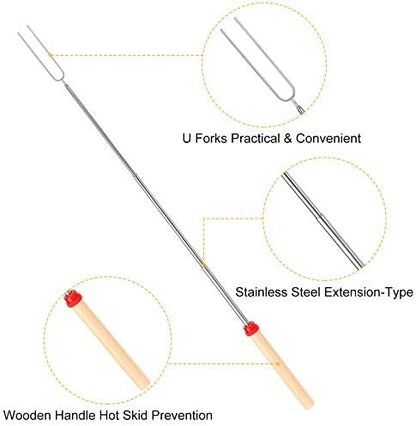 12 PCS Marshmallow Roasting Sticks, Telescoping Smores Sticks for Open Fire Pit, 32 Inch Long Marshmallow Toasting Barbecue Forks S'mores Skewers for Campfire Camping Hotdog Hot Dog Bonfire Grill