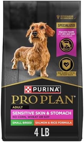 Purina Pro Plan Sensitive Skin and Stomach Dog Food Small Breed, Adult Salmon & Rice Formula - 4 lb. Bag