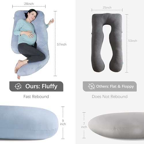 MOON PARK Pregnancy Pillows for Sleeping - U Shaped Full Body Maternity Pillow with Removable Cover - Support for Back, Legs, Belly, HIPS - 57 Inch Pregnancy Pillow for Women - Grey