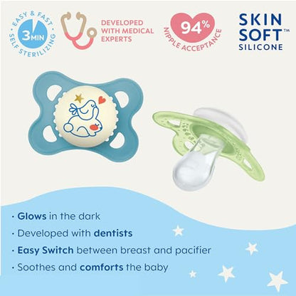 MAM Original Day & Night Pacifiers, Binky Pacifier for 0-6 Months, BPA-Free Silicone, Glows in The Dark, Best for Newborn Babies, Developed with Medical Experts, 4 Count Binkies