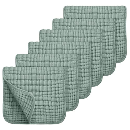 Looxii Muslin Burp Cloths 6 Pack - 20" x 10" - Ultra Soft & Absorbent, 6-Layer 100% Cotton for Spit Up & Drool- Gentle Baby Burping Cloth, Newborn Boys Girls Essentials, Dark Green