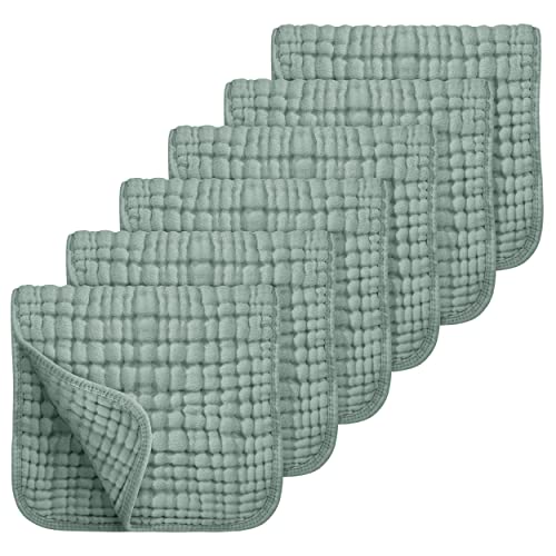 Looxii Muslin Burp Cloths 6 Pack - 20" x 10" - Ultra Soft & Absorbent, 6-Layer 100% Cotton for Spit Up & Drool- Gentle Baby Burping Cloth, Newborn Boys Girls Essentials, Dark Green