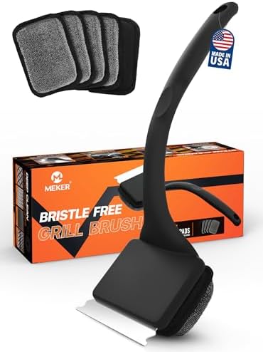 MEKER Grill Brush Bristle Free, Grill Cleaner Brush with 5 BBQ Replacement Head for Cast Iron, Stainless Steel Grates, Safe Grill Scraper Outdoor BBQ Grill, Black