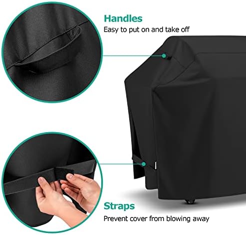 SunPatio Grill Cover 55 Inch, Outdoor Heavy Duty Waterproof Barbecue Gas Cover, UV & Fade Resistant, All Weather Protection Compatible for Weber Charbroil Nexgrill Kenmore Grills and More, Black