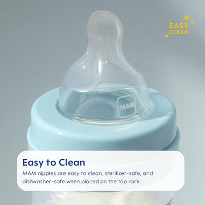 MAM Bottle Nipples Extra Slow Flow Nipple Size 0, for Newborn Babies and Older, SkinSoft Silicone Nipples for Baby Bottles, Fits All MAM Bottles, 4 Count (Pack of 1)