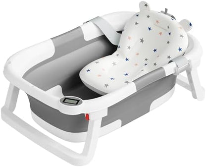 Collapsible Baby Bathtub,Baby Bath Tub with Soft Cushion & Thermometer,Baby Bathtub Newborn to Toddler 0-36 Months,Portable Travel Baby Tub