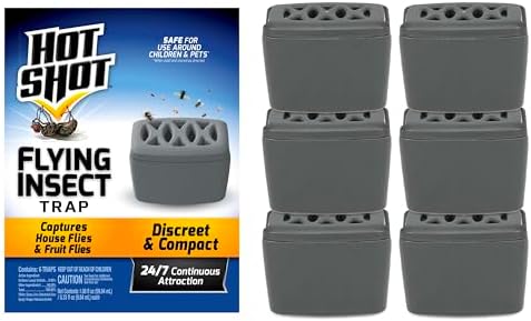Hot Shot Flying Insect Trap, Discreet, Trap Attracts and Captures House Flies and Fruit Flies, 24/7 Continuous Attraction, No Plug-in Or Electricity Needed, 6 Count