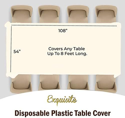 Party Solids 6-Pack Premium Plastic Tablecloth 54in. x 108in. Rectangle Plastic Table Cover - Ivory