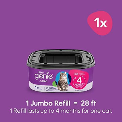 Litter Genie Refill Bags | Jumbo 1-Pack, 28 Total ft | Up to 4 Months of Supply in 1 Cartridge | Ultimate Odor Control Cat Litter Bags