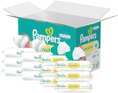 Pampers Sensitive Baby Wipes, Water Based, Hypoallergenic and Unscented, 8 Flip-Top Packs, 4 Refill Packs (1008 Wipes Total)