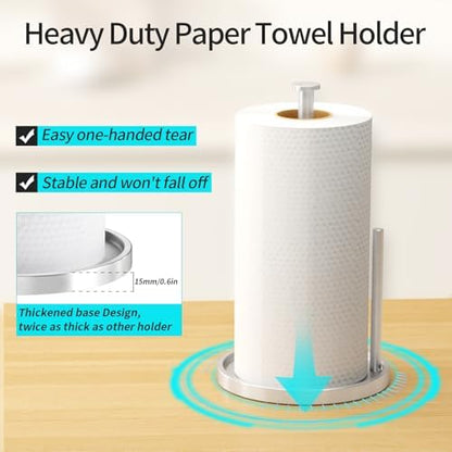 Paper Towel Holder Countertop, Standing Paper Roll Holder with Anti Slip Weighted Base, Stainless Steel Freestanding Paper Towel Holder for Kitchen, Silver