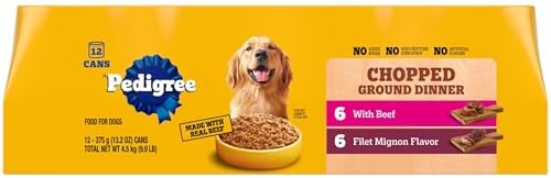 Pedigree Chopped Ground Dinner Wet Dog Food Filet Mignon & Beef Variety Pack, 13.2 oz. Cans (12 Count, Pack of 1)