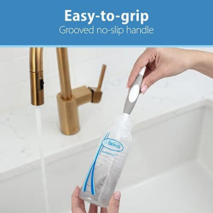 Dr. Brown's Reusable Sponge Baby Bottle Cleaning Brush Set with Suction Cup Stand, Scrubber and Nipple Cleaner, Gray, 3 Pack