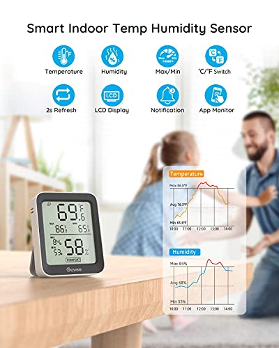 Govee Bluetooth Hygrometer Thermometer, Large LCD, Max/Min Records, 2-Year Data Storage - Black, 2 Pack