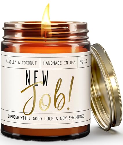 New Job Gifts for Women, Congratulations Gifts for Women - 'New Job Candle, w/Vanilla & Coconut I Job Promotion Gifts for Women I Leaving Job Gifts I Goodbye Coworker Gift I 50Hr Burn, Made in USA