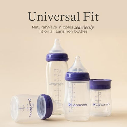 Lansinoh Anti-Colic Glass Baby Bottles, 5 Ounces, 4 Count Bottles for Feeding, Baby Essentials, Includes 4 Slow Flow Nipples, Size S