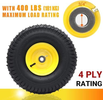 AR-PRO Exact Replacement 15" x 6.00-6" Front Tire and Wheel Assemblies Compatible with John Deere Riding Mowers 100 and D100 Series - 3" Centered Hub and 3/4" Bushings, 4Ply Pneumatic (Set of 2)