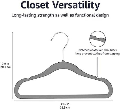 Amazon Basics Kids Velvet, Non-Slip Clothes Hangers (baby/toddler), 11.6 inches (for baby clothes), Pack of 30, Gray