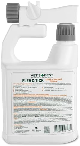 Vet's Best Natural Flea and Tick Yard and Dog Kennel Spray, Plant Safe Tick Spray for Yard with Ready-to-Use Hose Attachment, Mosquito Repellent with Natural Oils, Flea Prevention for Dogs, 32 Ounce