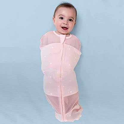 Happiest Baby Sleepea 5-Second Swaddle - 100% Organic Cotton Baby Swaddle Blanket - Doctor Designed Promotes Healthy Hip Development (Teal Stars, Medium)