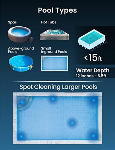 KOKIDO (2025) Rechargeable Handheld Pool Vacuum, Aluminum Pole and 2 Brush Heads, 10GPM flowrate Ideal for Pools up to 20ft, Cordless 60 mins Spot Cleaning, Above Ground Pool, Hot Tub & Spa XV110