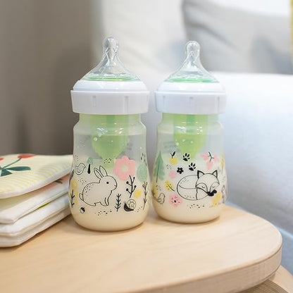 Dr. Brown’s Natural Flow Anti-Colic Options+ Wide-Neck Baby Bottle Designer Edition Bottles, Woodland Decos, 5 oz/150 mL, Level 1 Nipple, 2-Pack, 0m+