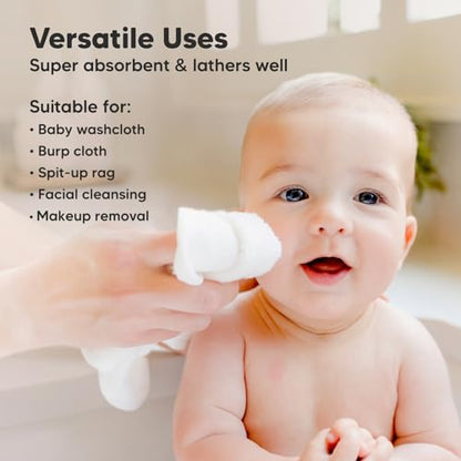 6-Pack Soft Baby Washcloths, Viscose from Bamboo - Kids, Newborn Bath Towels, Infant Shower, Toddler Reusable Face Towel, Gentle on Skin, Face Wash Cloths for Babies, 10x10 (White)