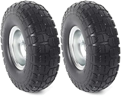 AR-PRO (2-Pack) 10-Inch Solid Rubber Tire Wheels - Replacement 4.10/3.50-4" Flat Free Tire with 5/8" Bearings, 2.2" Offset Hub - Compatible with Hand Truck, Wheelbarrow, Dolly, Gorilla Carts