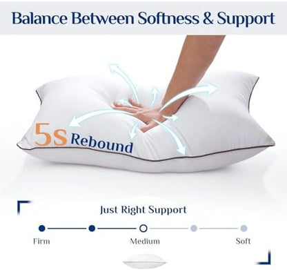 JOLLYVOGUE Standard Pillows Set of 2, Cooling and Supportive Pillows Full Size Set of 2 for Side and Back Sleepers, Down Alternative Hotel Collection Sleeping Pillow