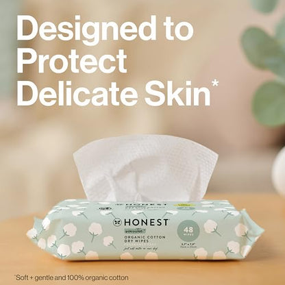 The Honest Company 100% Pure Organic Cotton Dry Wipes | Multi-Use Disposable Facial Cloth and Baby Wipe | Hypoallergenic and Gentle on Skin | 192 Count
